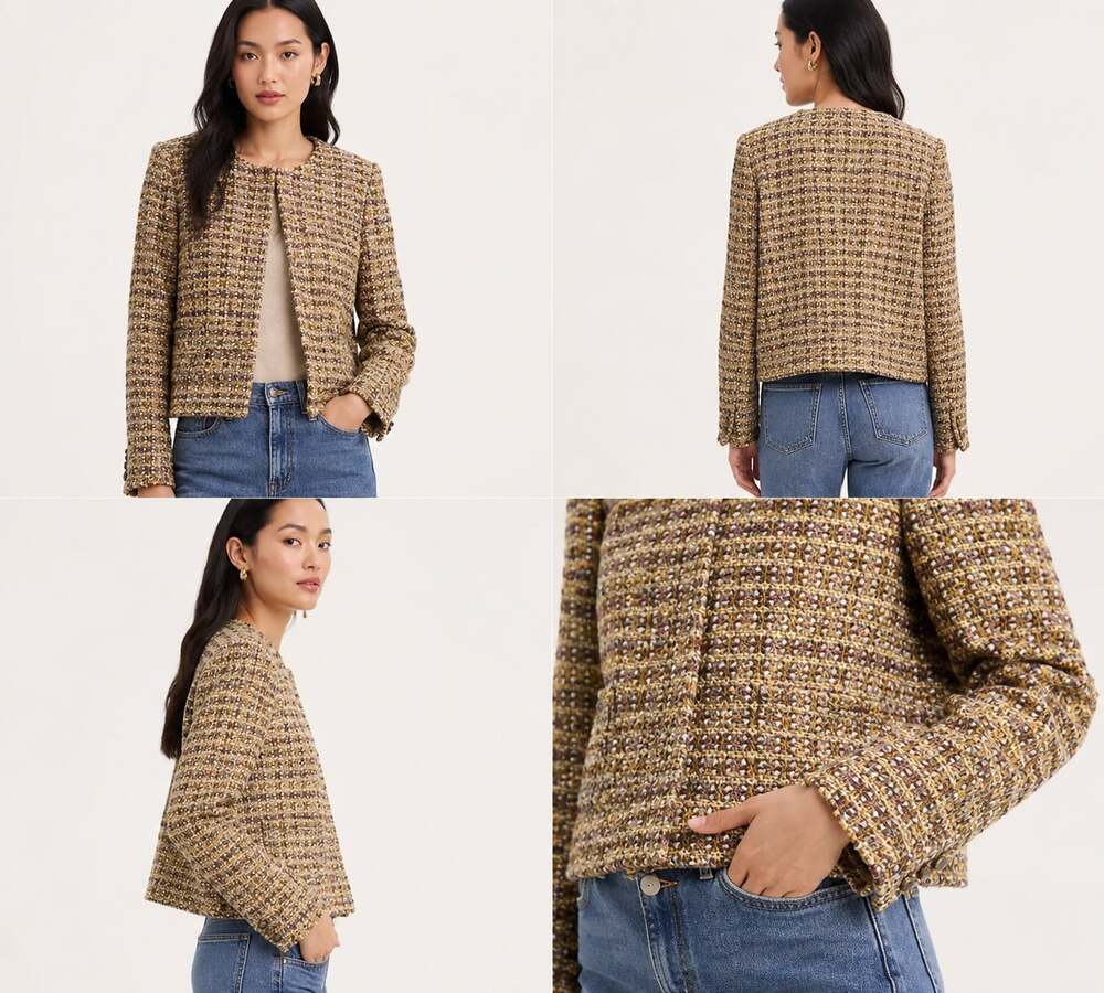 J Crew Collection Tweed Lady Jacket in Gold Silver Metallic Size 6